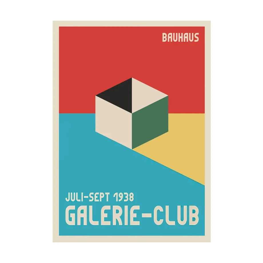 Bauhaus poster with geometric design and text on a white background