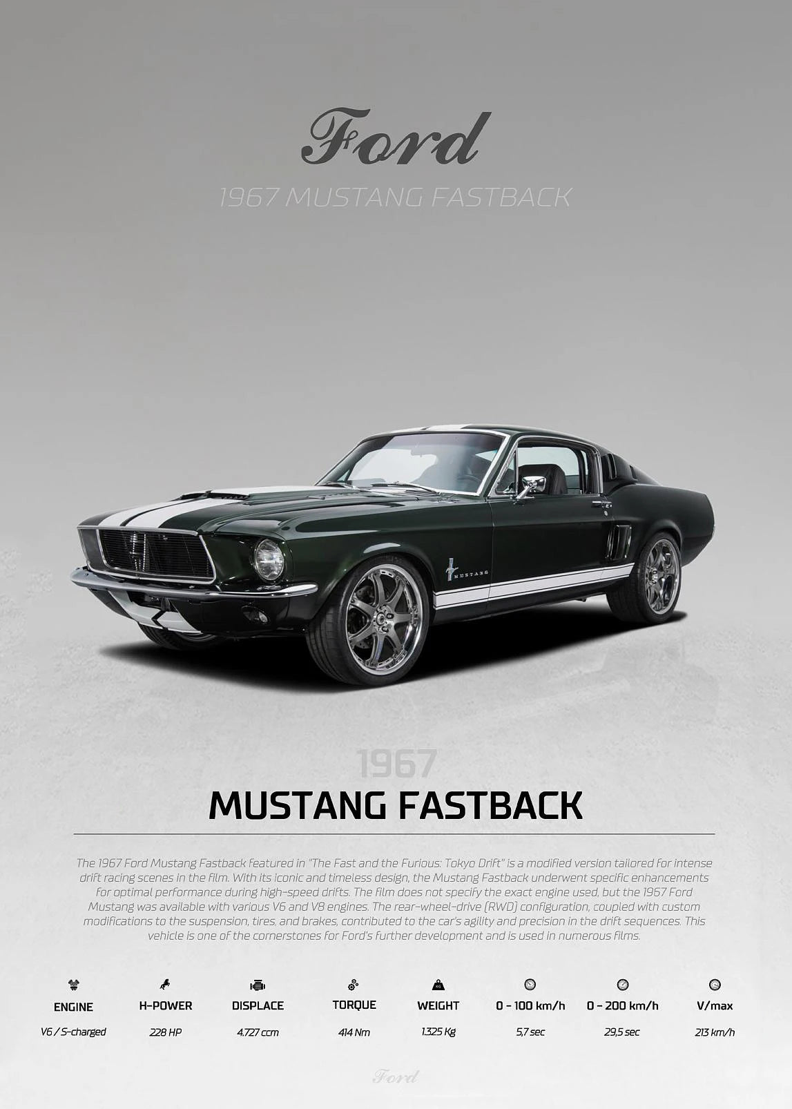1967 Ford Mustang Fastback on a gray background