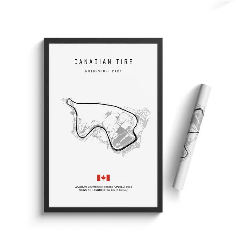 Framed map of Canadian Tire Motorsport Park with a pen on a white background