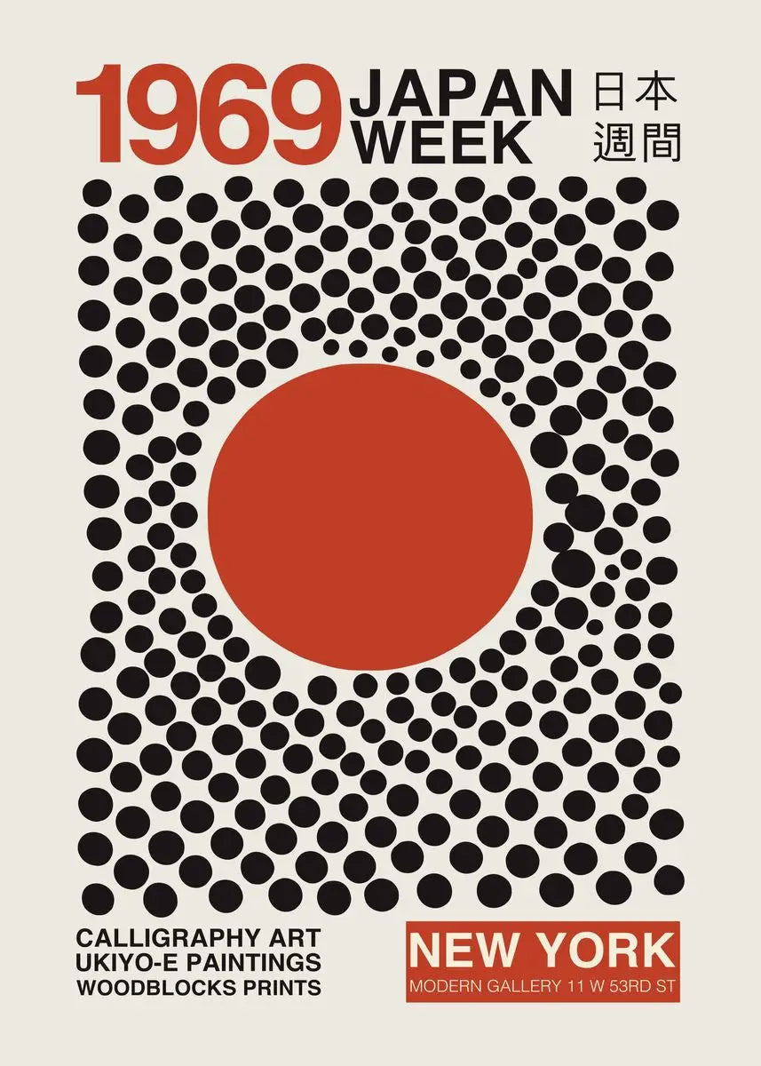 Poster for 1969 Japan Week in New York with geometric design and text.