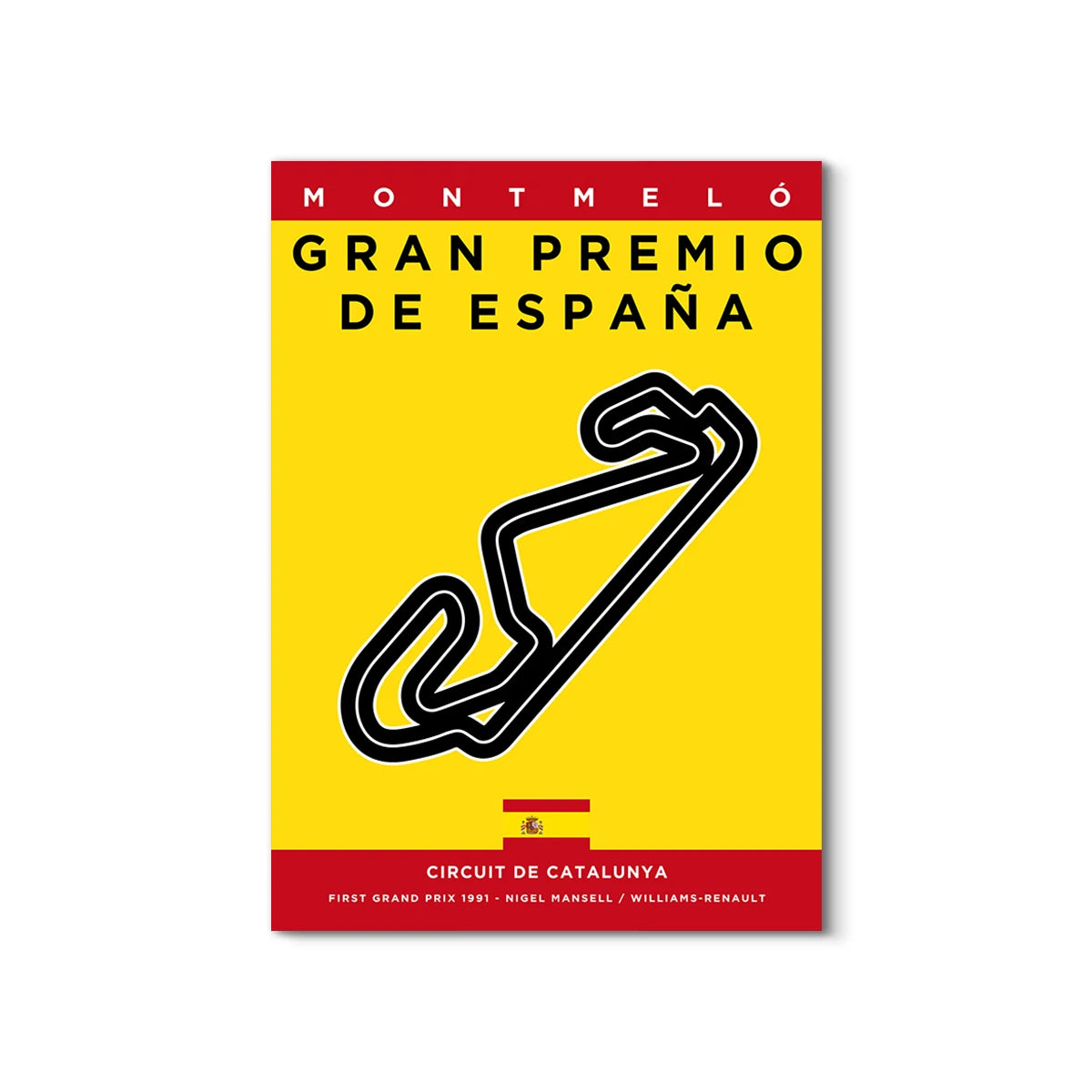 Poster of Montmeló Gran Premio de España with race track design on a yellow background