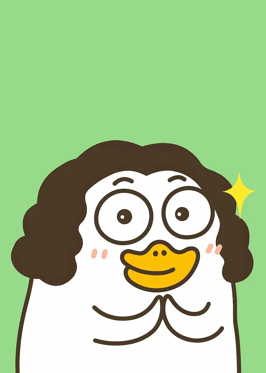 Cartoon character with a yellow duck-like beak on a green background