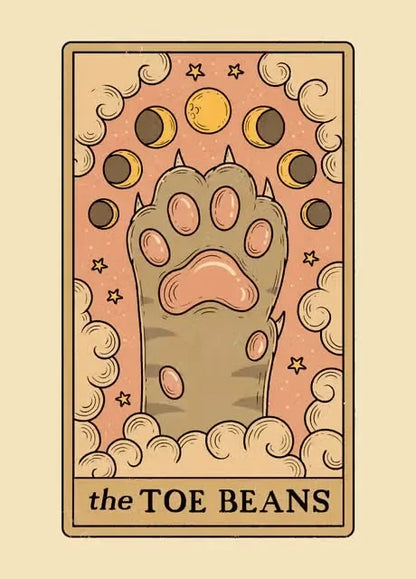 Illustration of a paw print with 'the TOE BEANS' text on a beige background