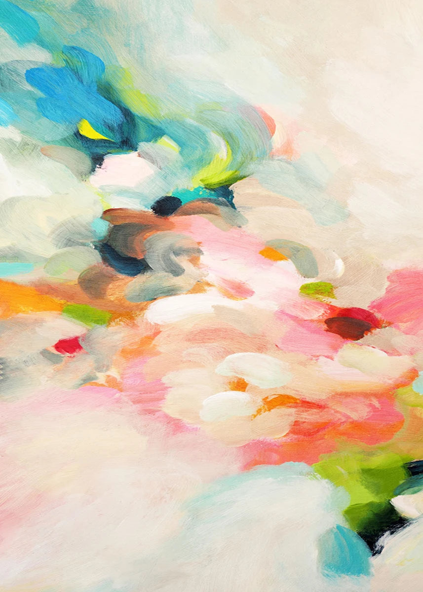 Abstract painting with vibrant colors on a light background