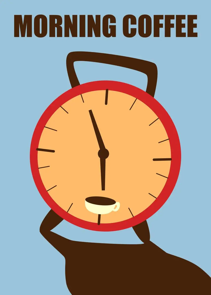 Alarm clock with a coffee cup icon and 'Morning Coffee' text on a blue background