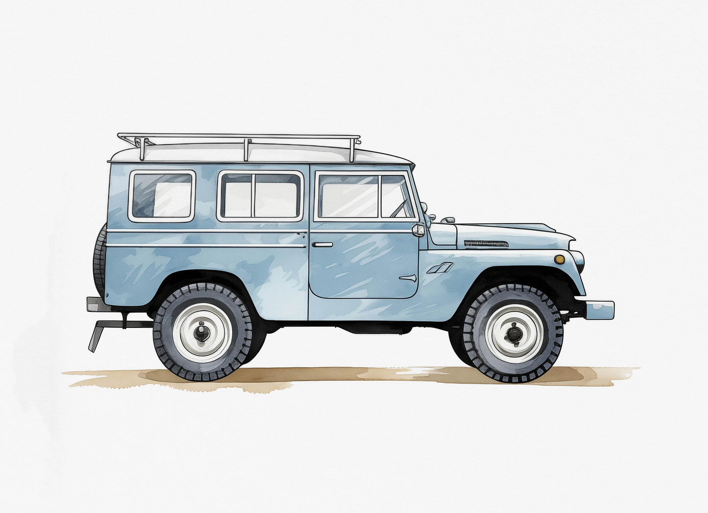 Illustration of a vintage SUV with a light blue color on a white background