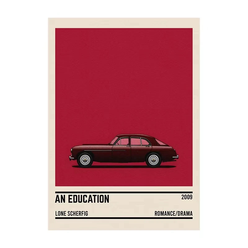 Movie poster with a red car on a red background