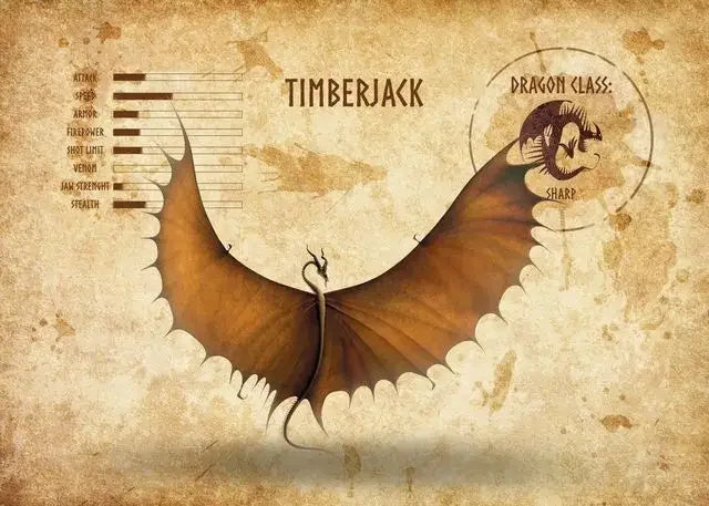 Illustration of a dragon with text and measurements on a textured background