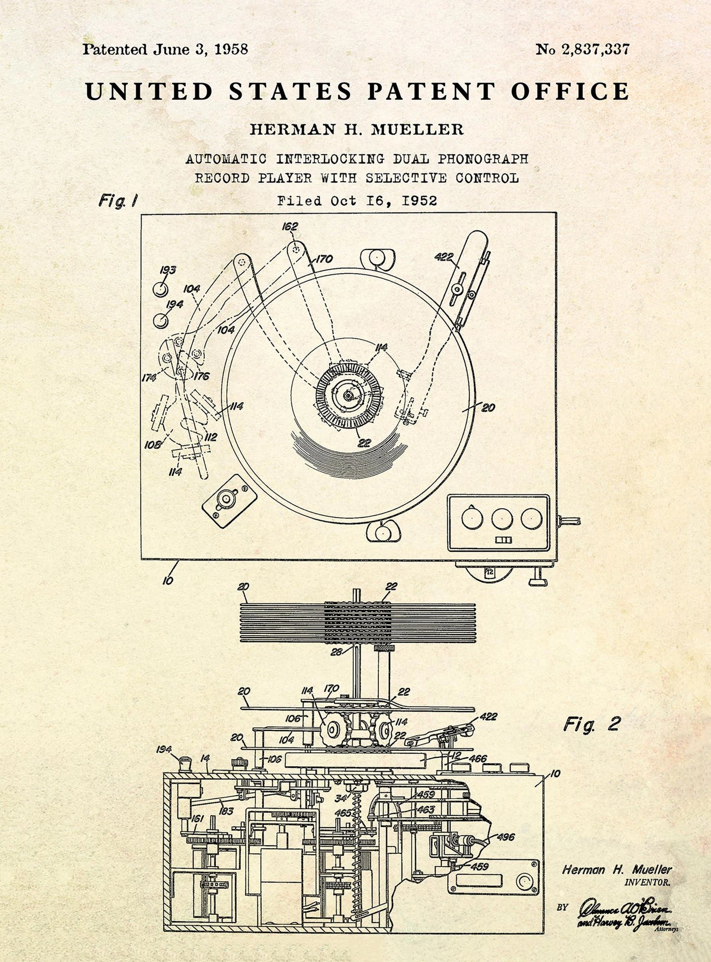 Patent illustration from the United States Patent Office with technical drawings and text.