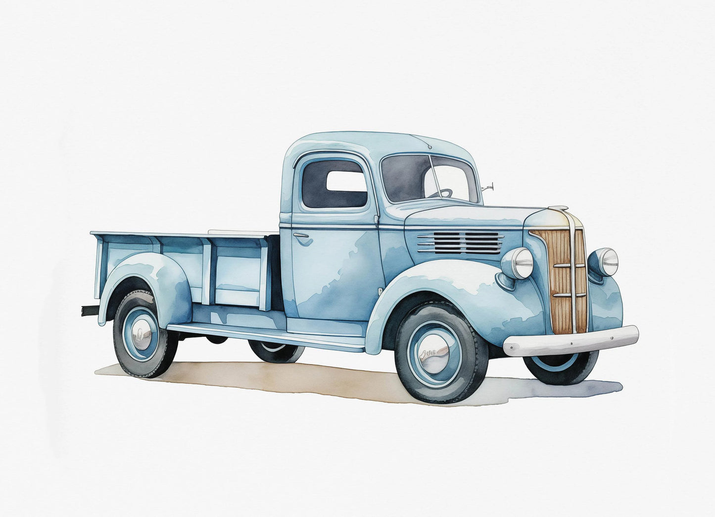 Illustration of a vintage blue truck on a white background