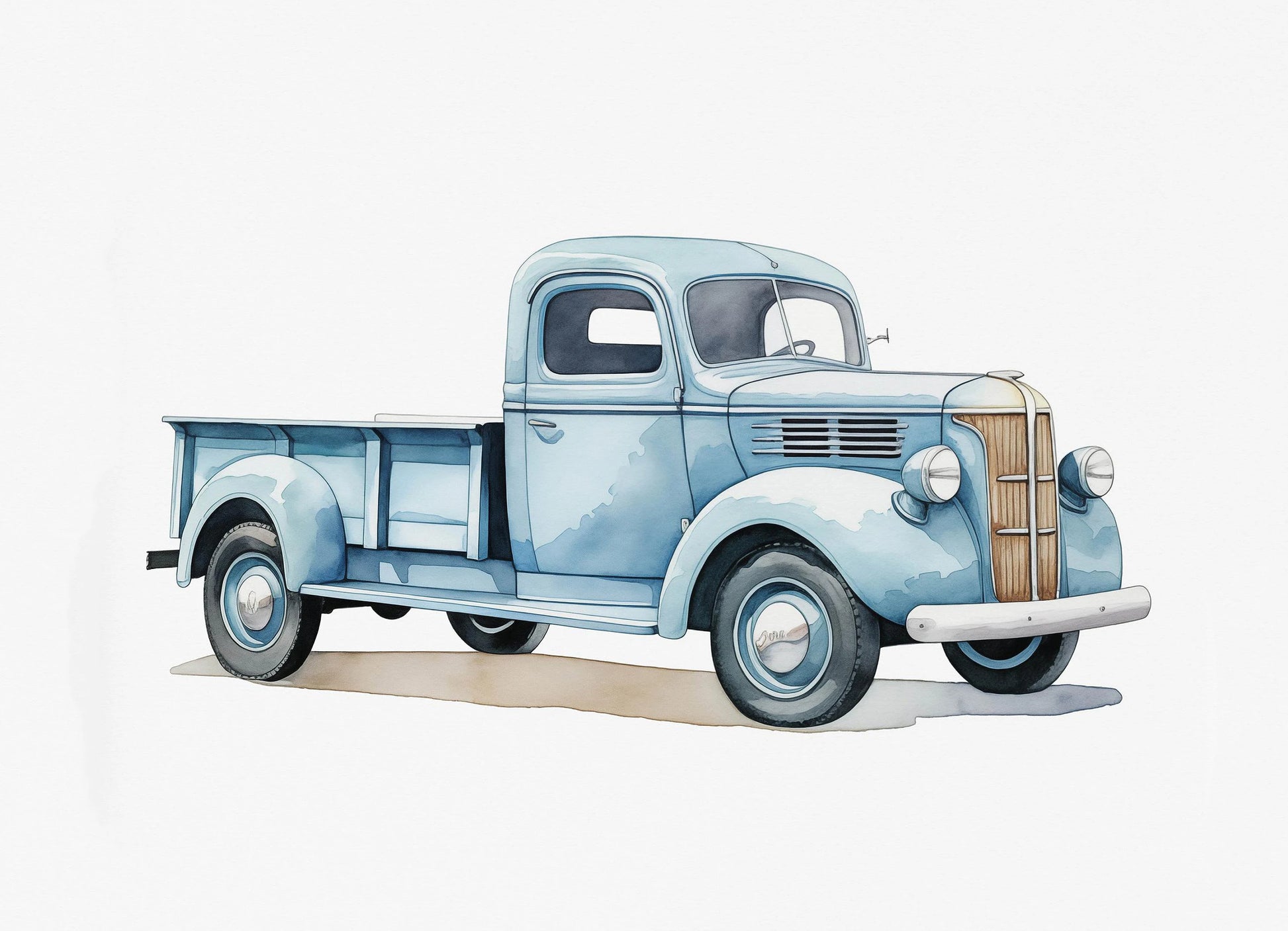 Illustration of a vintage blue truck on a white background