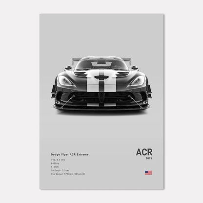 Dodge Viper ACR Extreme poster with specifications on a gray background