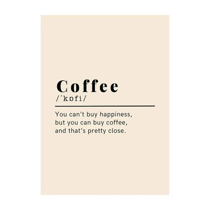 Definition of 'Coffee' with a humorous quote on a beige background