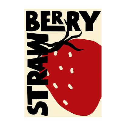 Poster with a red strawberry and black text on a beige background