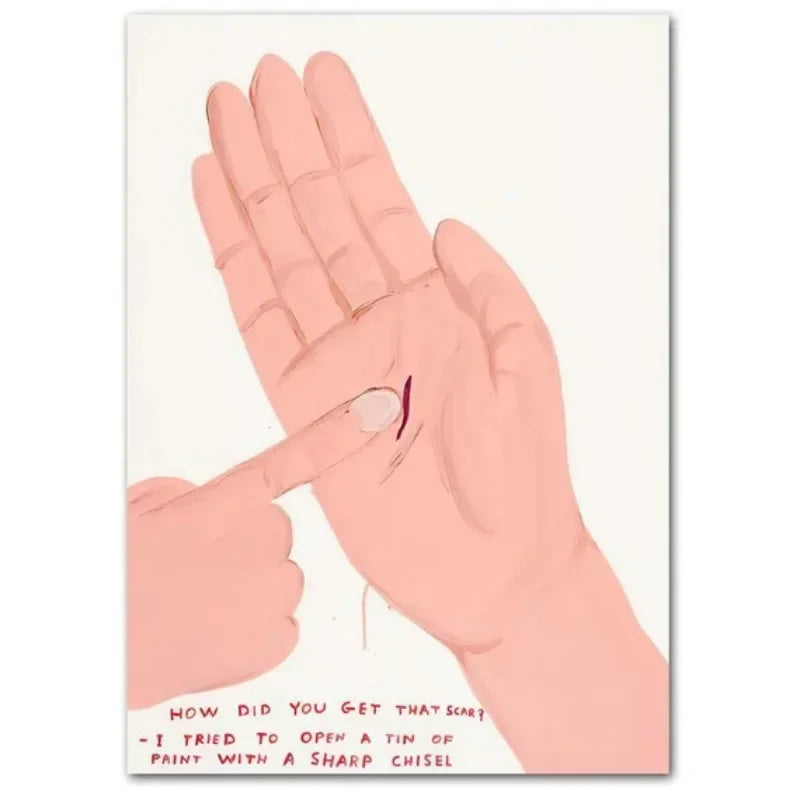 Illustration of a hand with a scar and text about opening paint with a sharp chisel.