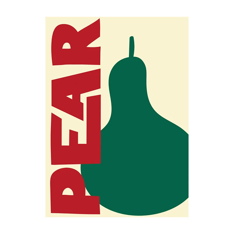 Green pear silhouette with 'PEAR' text in red on a beige background