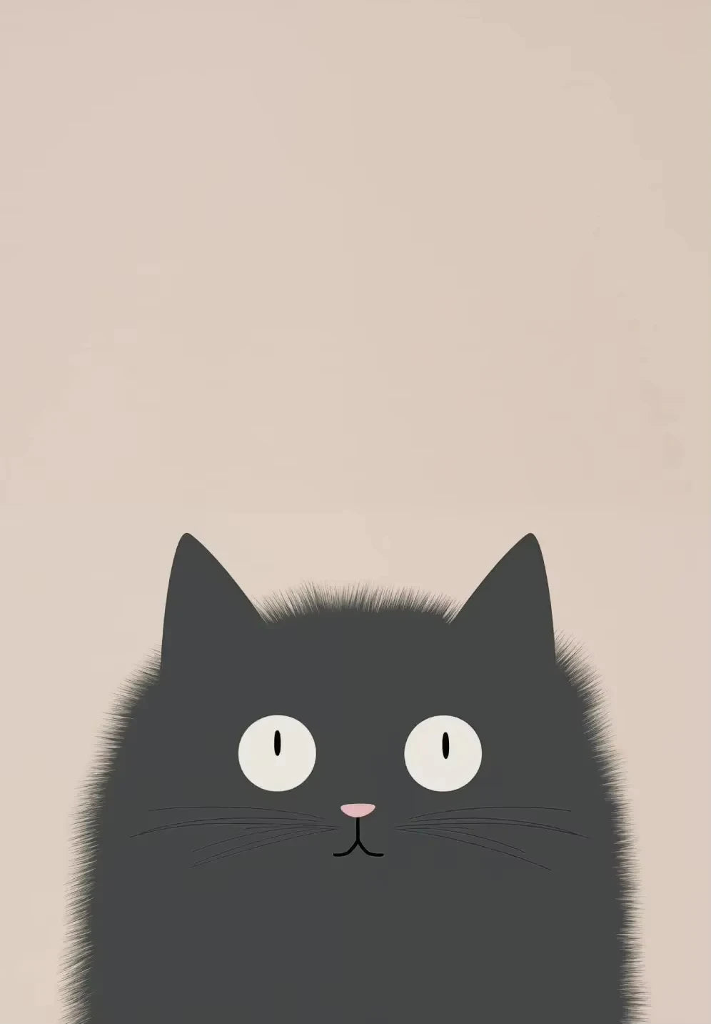 Illustration of a black cat face on a beige background