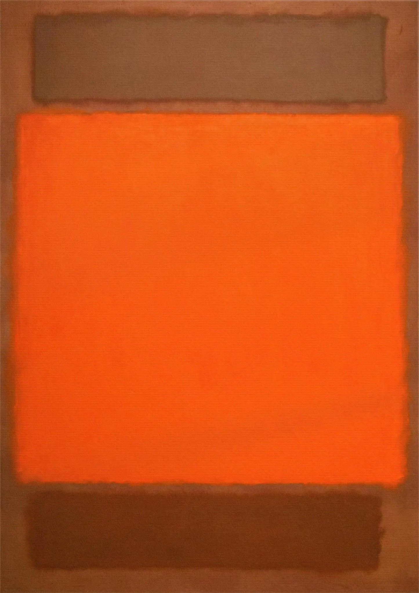 Abstract art piece with a large orange square and a smaller brown square on a brown background