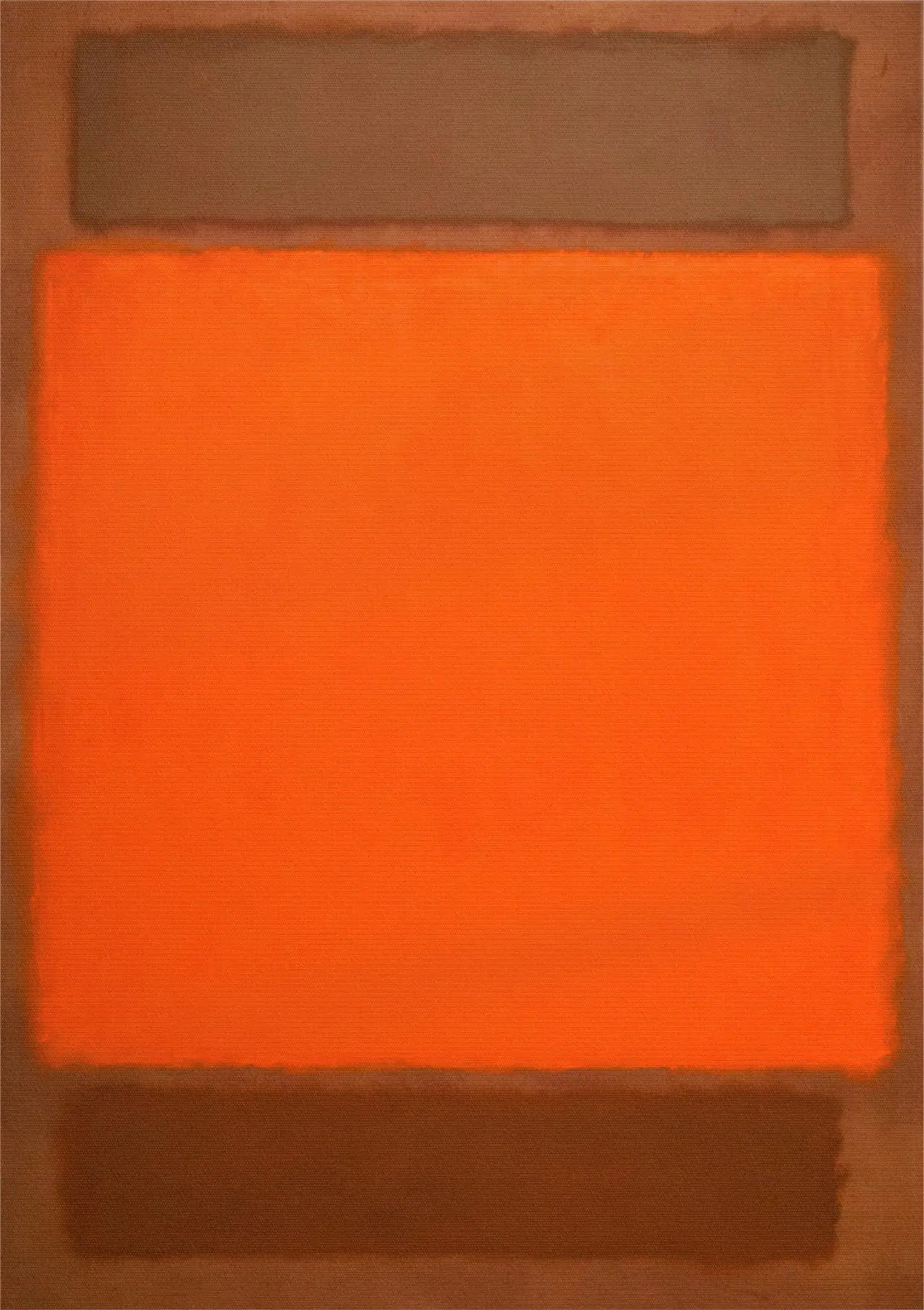 Abstract art piece with a large orange square and a smaller brown square on a brown background
