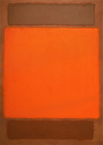 Abstract art piece with a large orange square and a smaller brown square on a brown background
