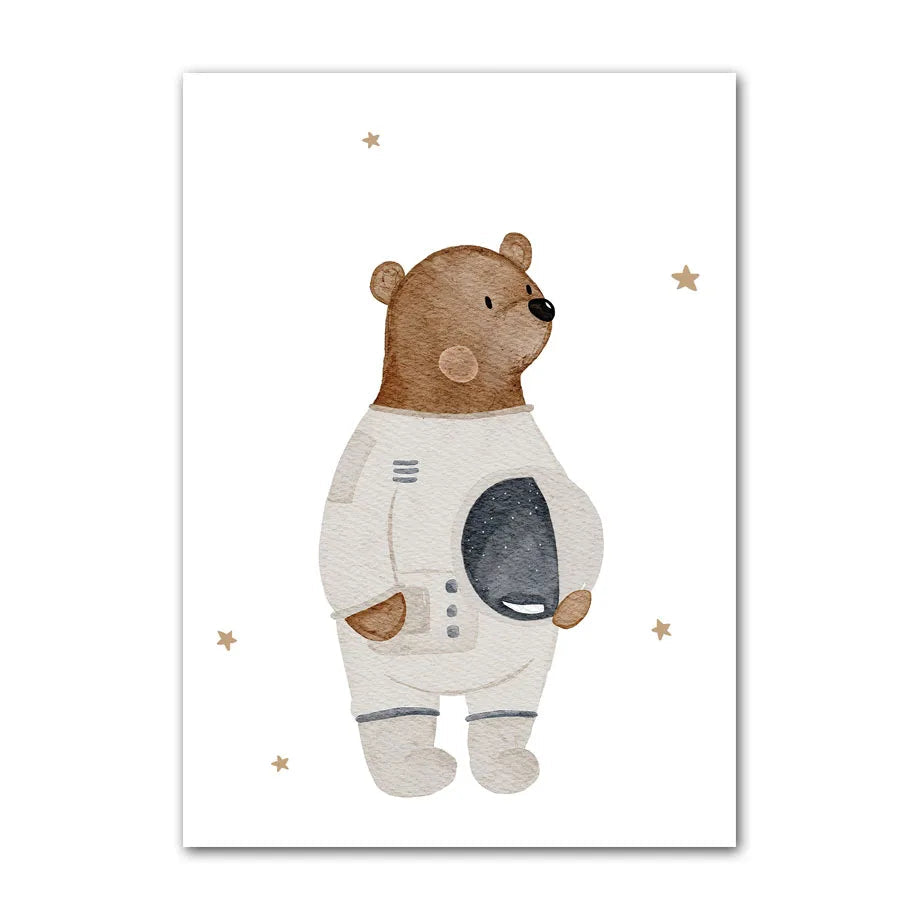 Illustration of a bear in an astronaut suit on a white background