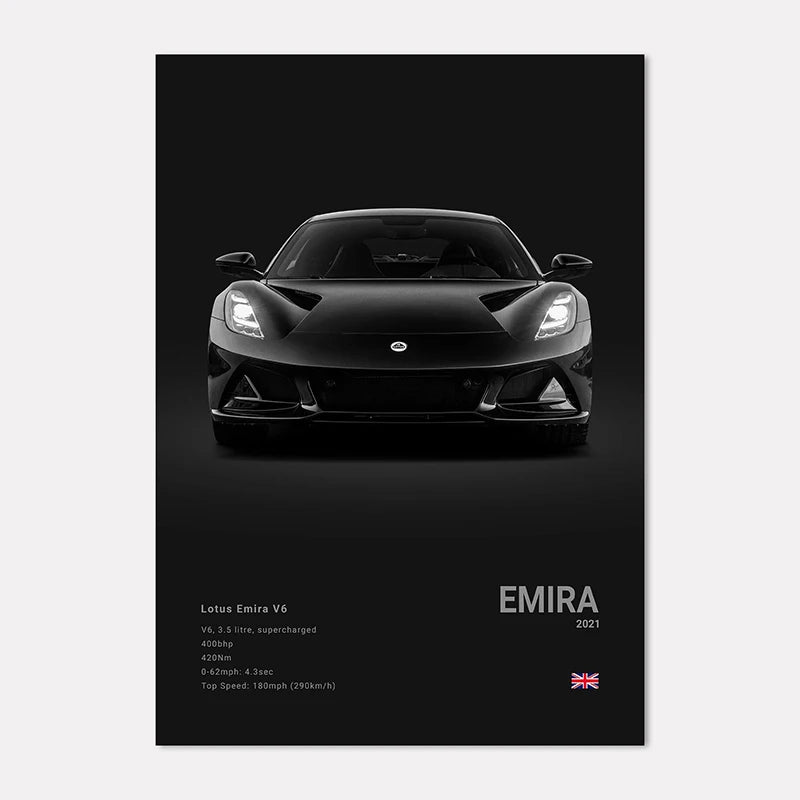 Lotus Emira car poster with black background