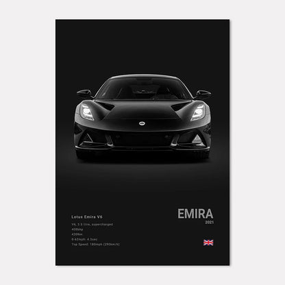 Lotus Emira car poster with black background
