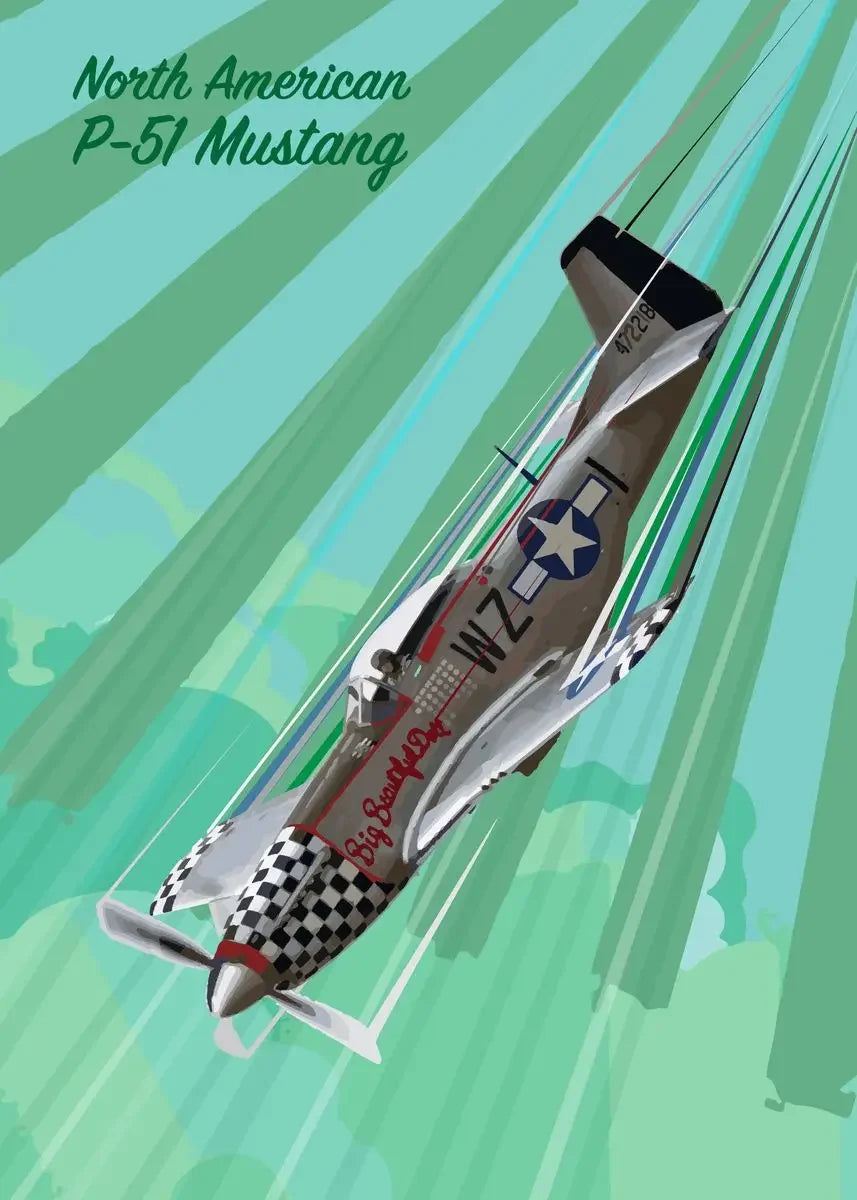 North American P-51 Mustang airplane on a green background