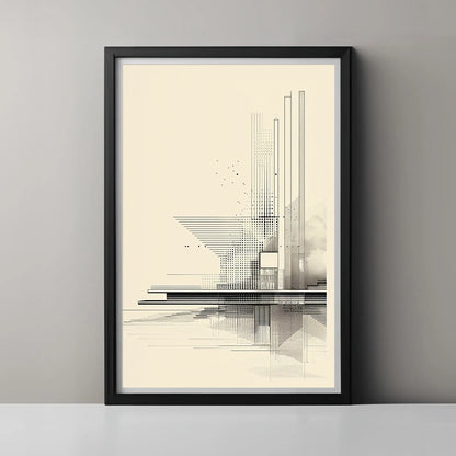 Framed abstract art print on a gray wall