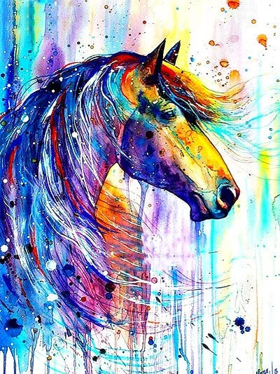 Colorful abstract painting of a horse head