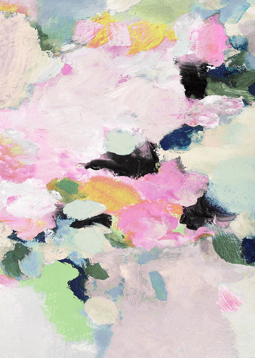 Abstract art with pastel colors and floral elements