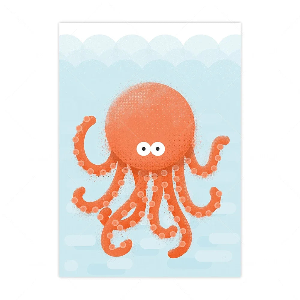 Cartoon octopus on a light blue background