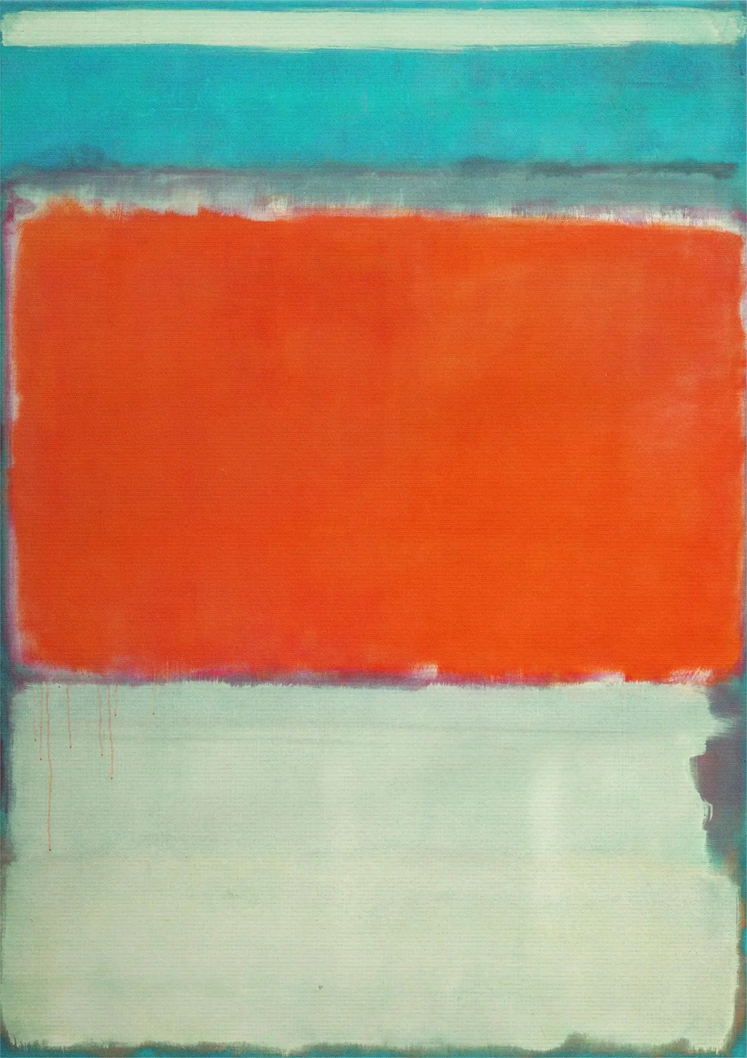 Abstract art piece with red, blue, and green colors on a textured surface