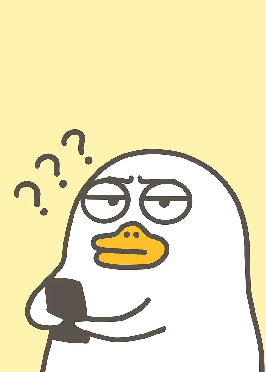 Cartoon penguin with a confused expression on a yellow background
