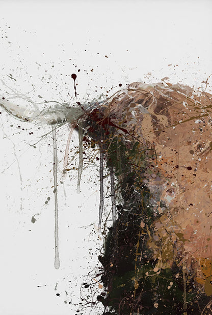 Abstract art piece with splashes of color on a white background