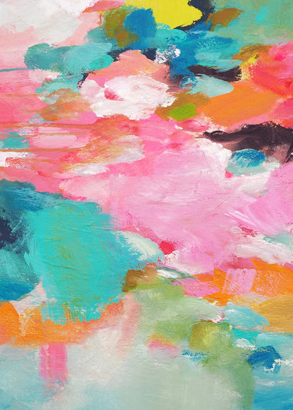 Abstract painting with vibrant colors and brush strokes