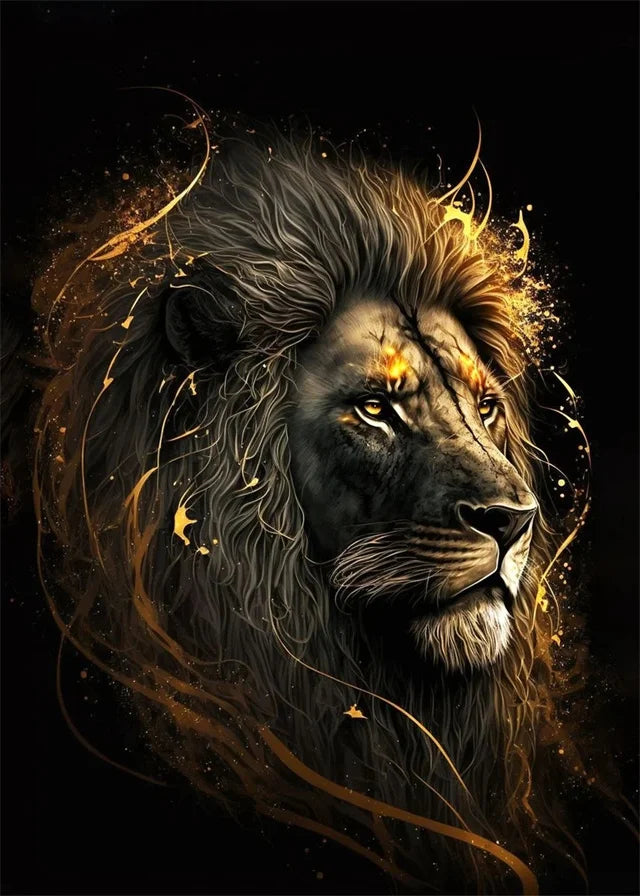Artistic depiction of a lion with a dark background