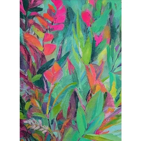 Colorful abstract painting of leaves on a white background