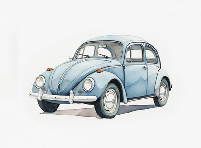 Illustration of a light blue vintage car on a white background