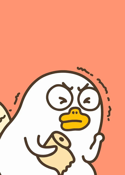 Cartoon ghost with a duck face on a peach background