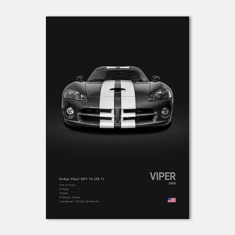 Dodge Viper SRT-10 with white stripes on a black background