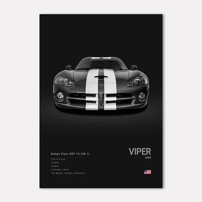 Dodge Viper SRT-10 with white stripes on a black background