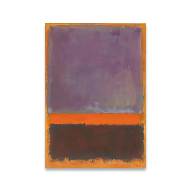 Abstract art piece with purple, orange, and black colors on a white background
