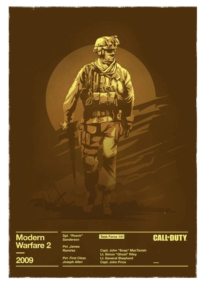 Illustration of a soldier in tactical gear on a brown background with 'Call of Duty' branding.