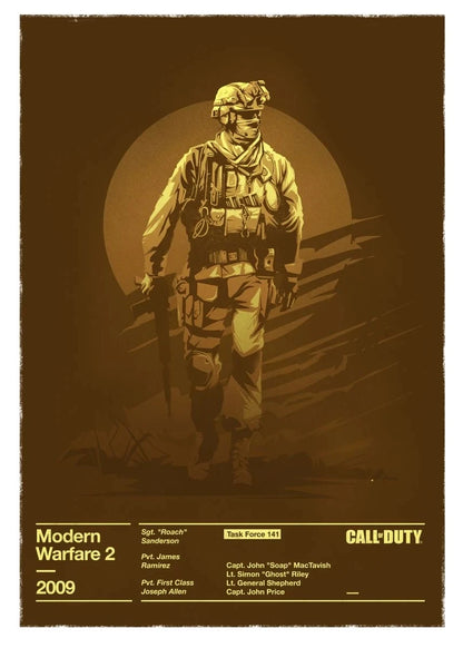 Illustration of a soldier in tactical gear on a brown background with 'Call of Duty' branding.