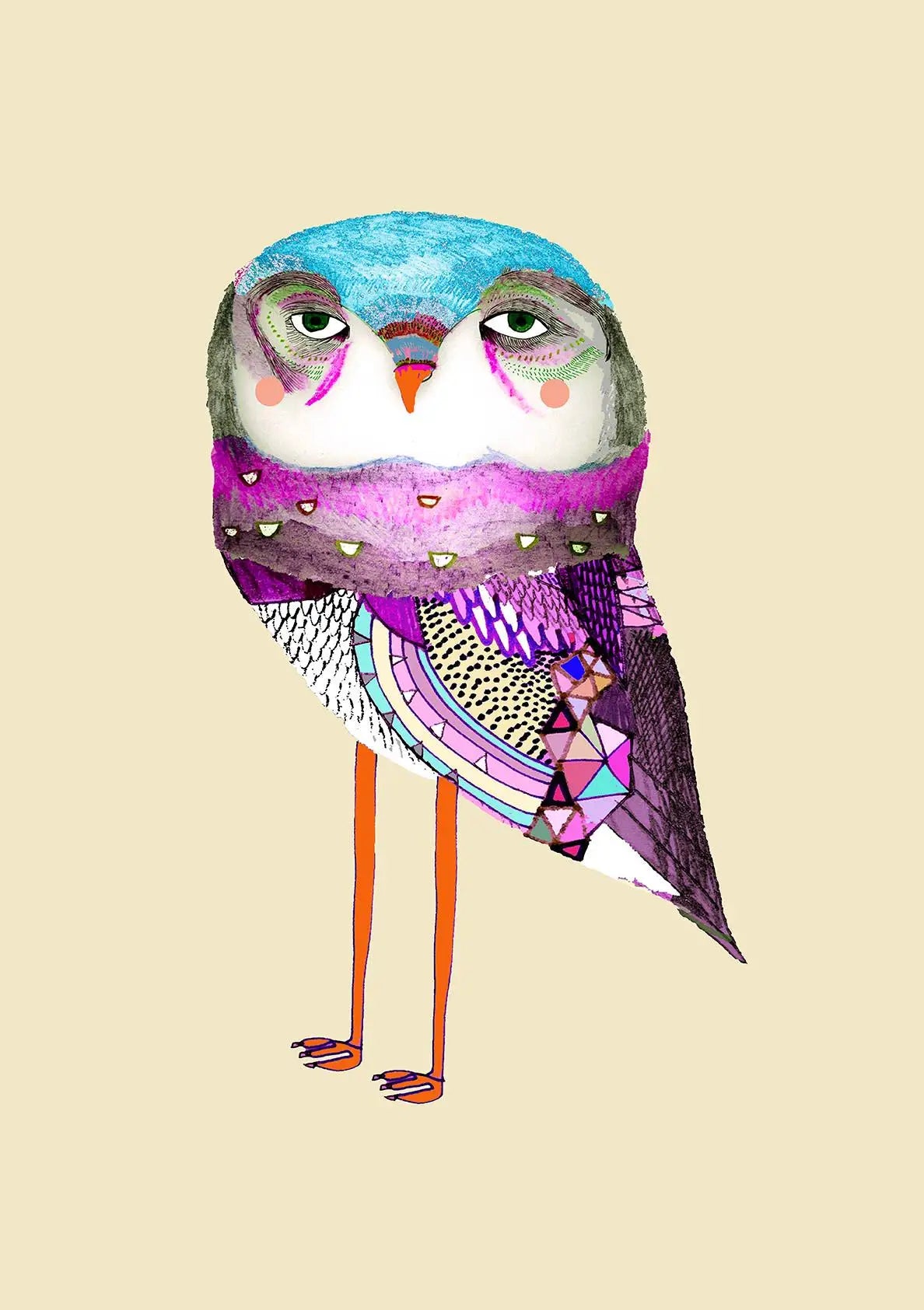 Colorful owl illustration on a beige background