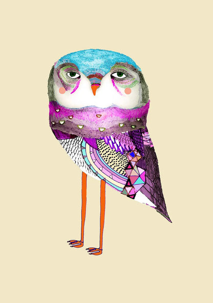 Colorful owl illustration on a beige background