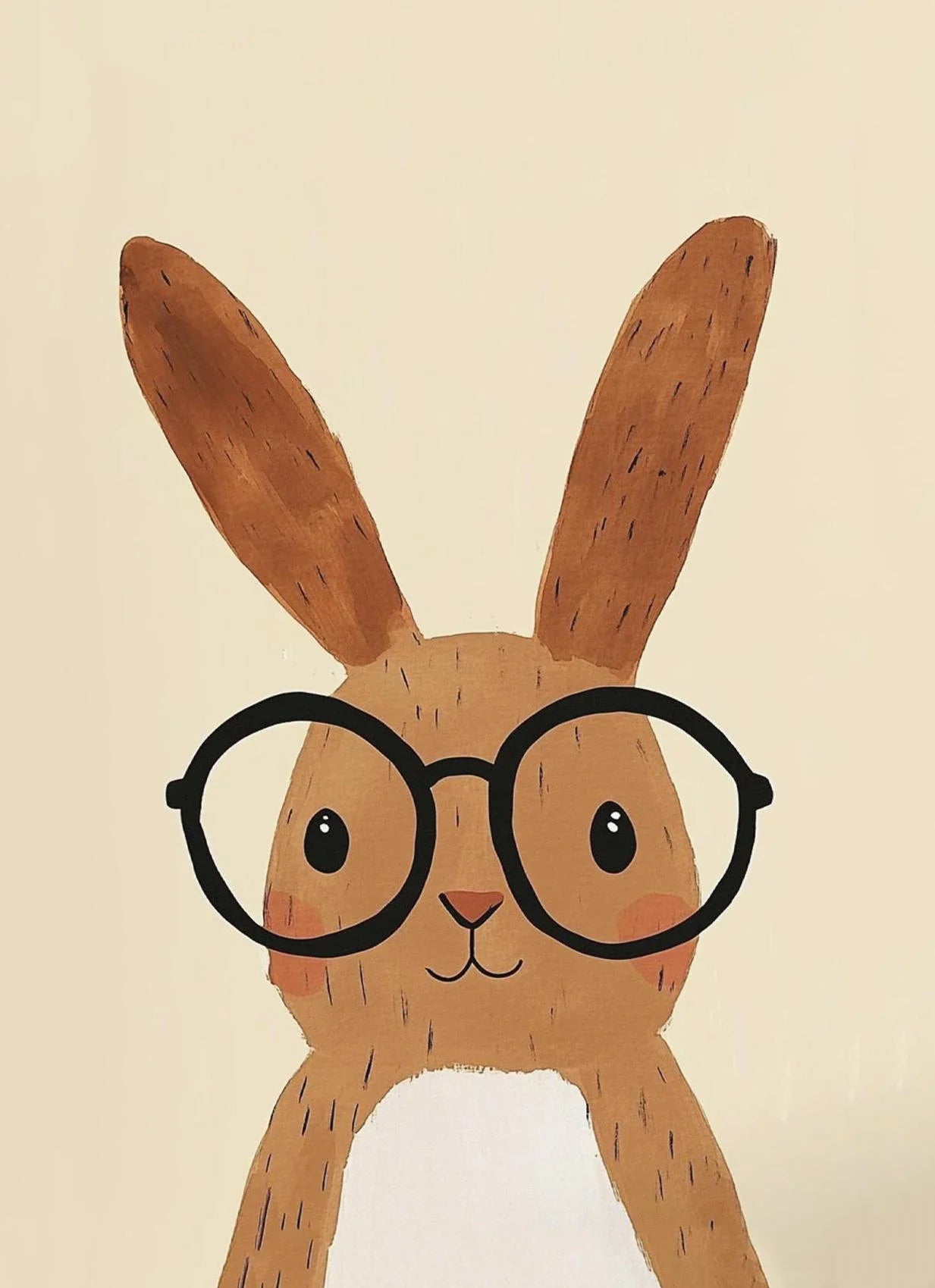 Illustration of a rabbit wearing glasses on a beige background