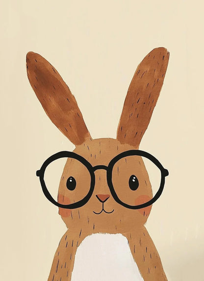 Illustration of a rabbit wearing glasses on a beige background