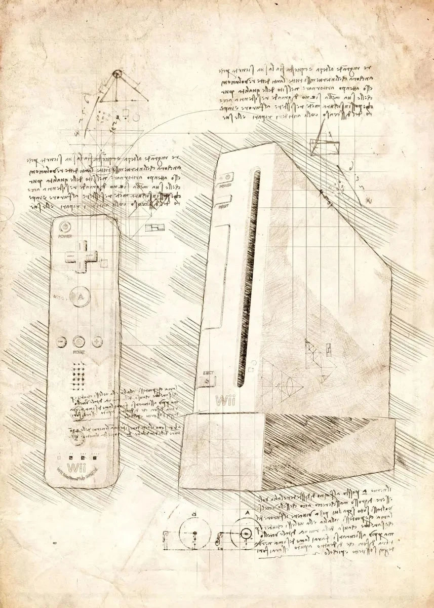 Technical drawing of a mechanical device on a textured paper background